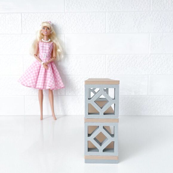 Miniature Mid-Century Modern Breeze Blocks Bookshelf Diamond 1:6 Scale Barbie - Picture 2 of 3